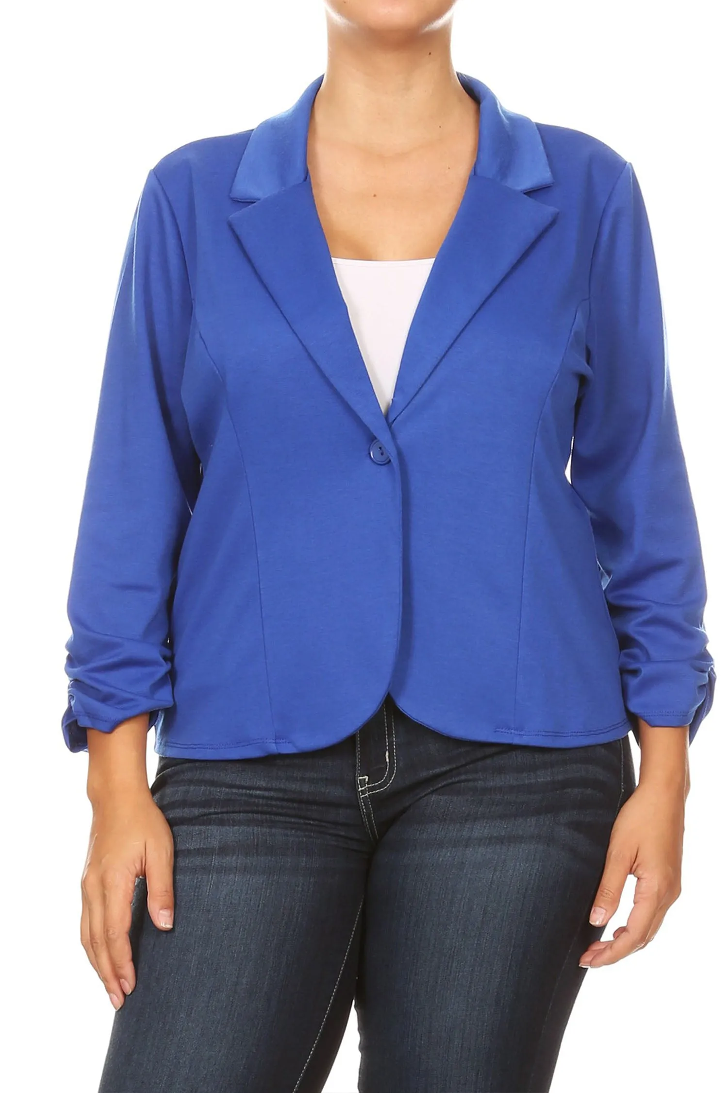 Women's Plus Size Basic Casual Button Solid Outerwear Jacket Blazer Made in USA