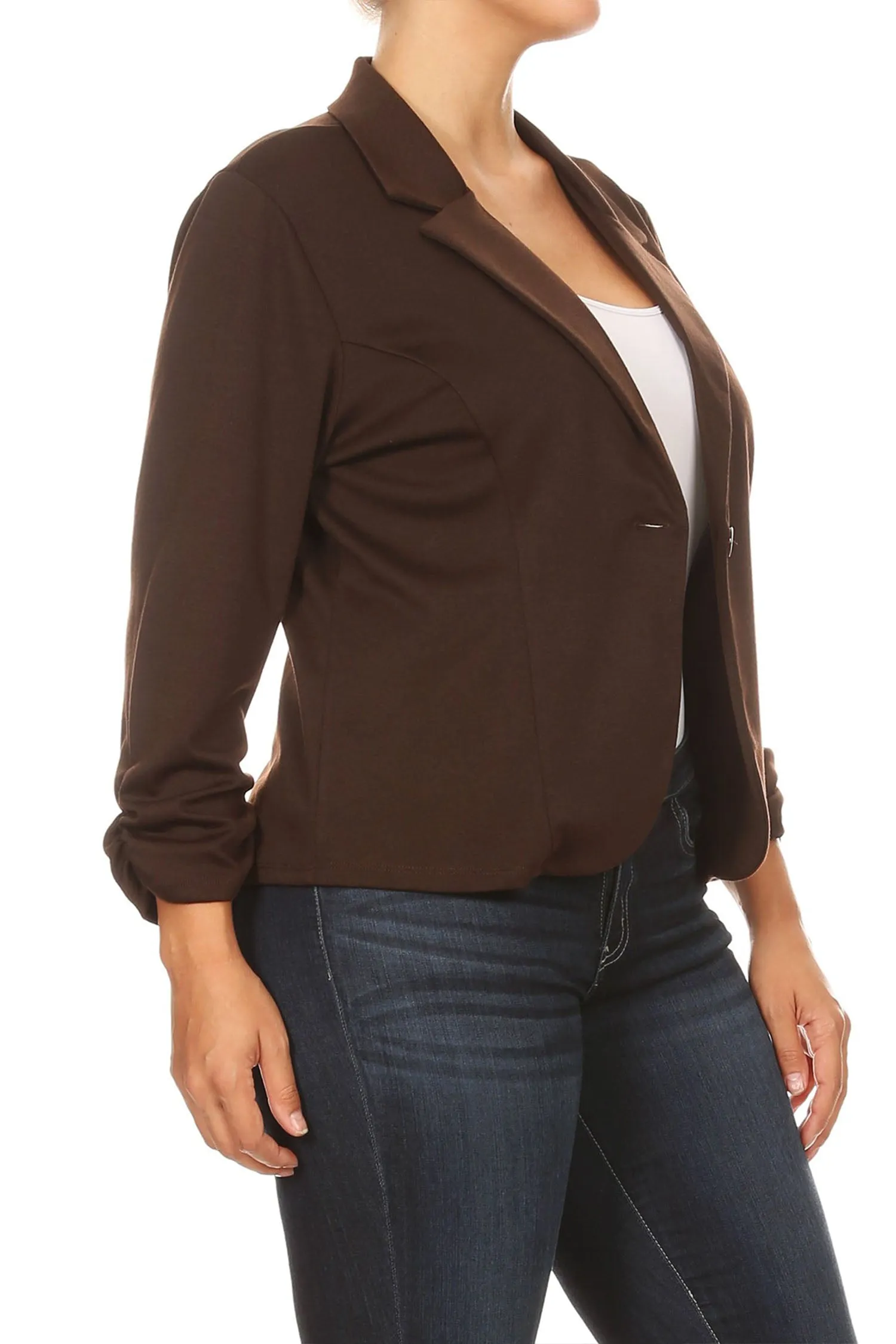 Women's Plus Size Basic Casual Button Solid Outerwear Jacket Blazer Made in USA