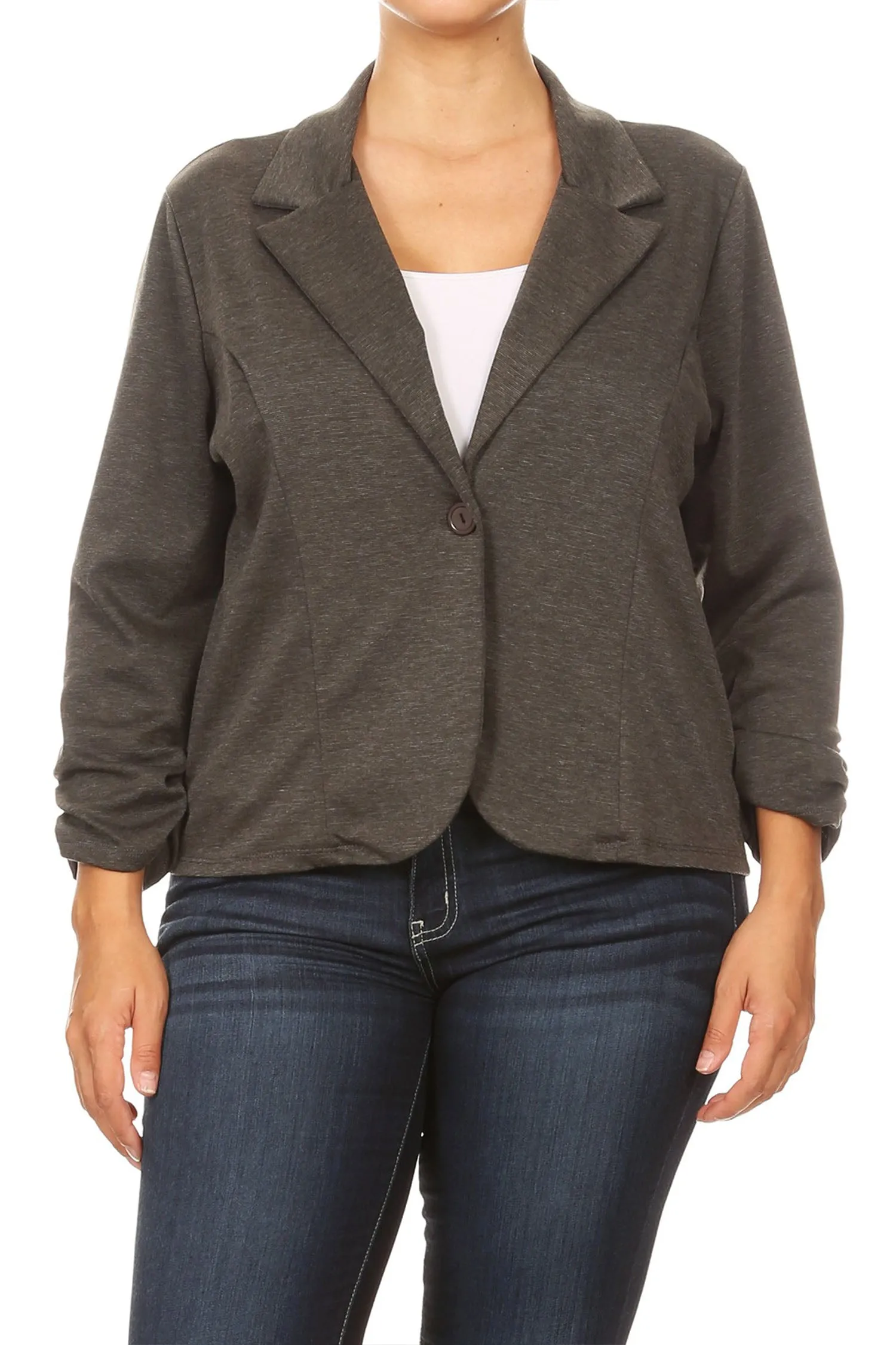 Women's Plus Size Basic Casual Button Solid Outerwear Jacket Blazer Made in USA