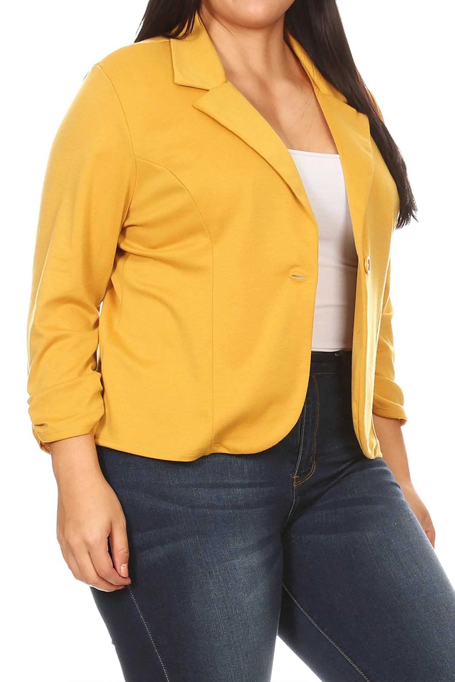 Women's Plus Size Basic Casual Button Solid Outerwear Jacket Blazer Made in USA
