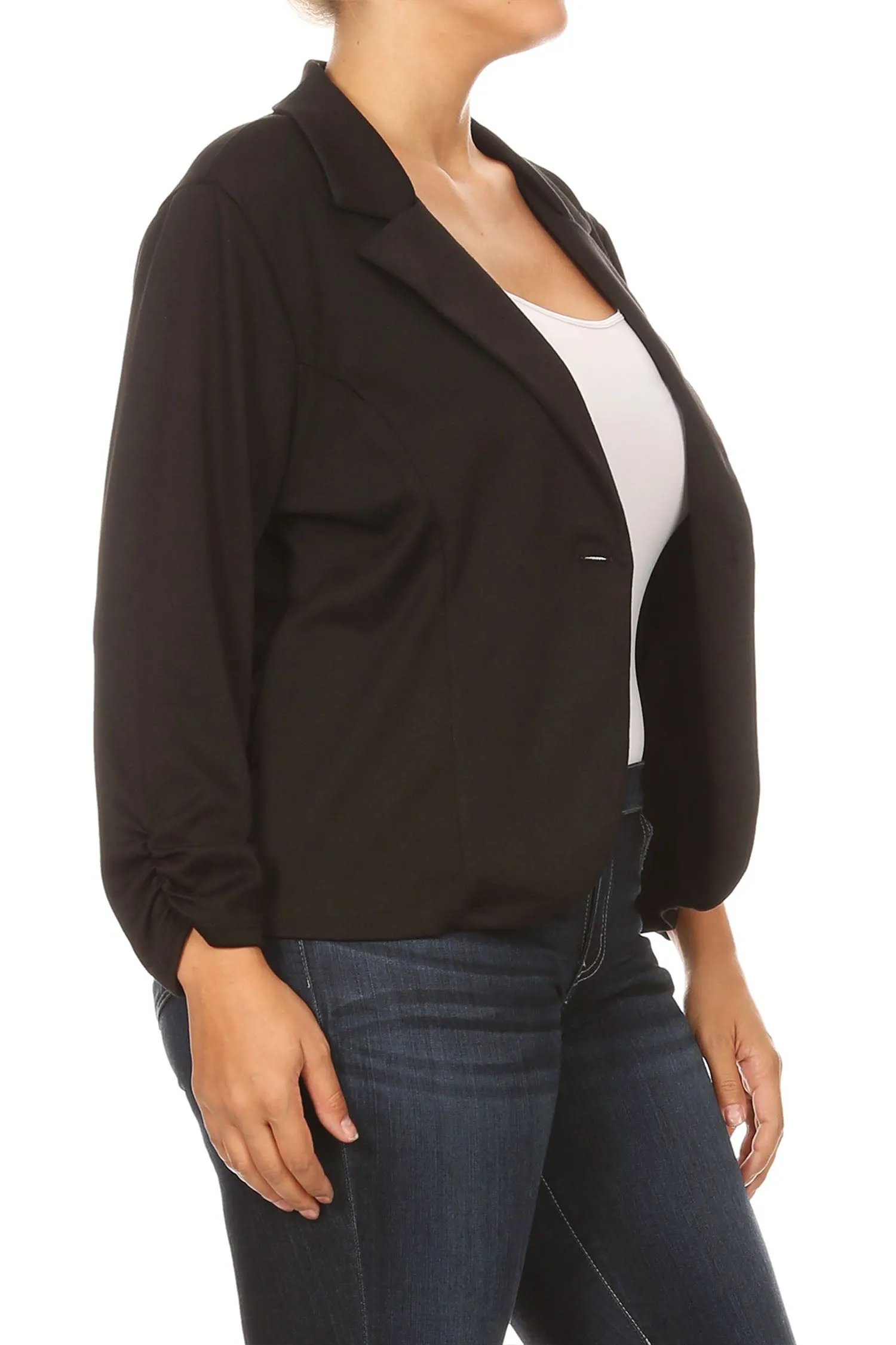 Women's Plus Size Basic Casual Button Solid Outerwear Jacket Blazer Made in USA