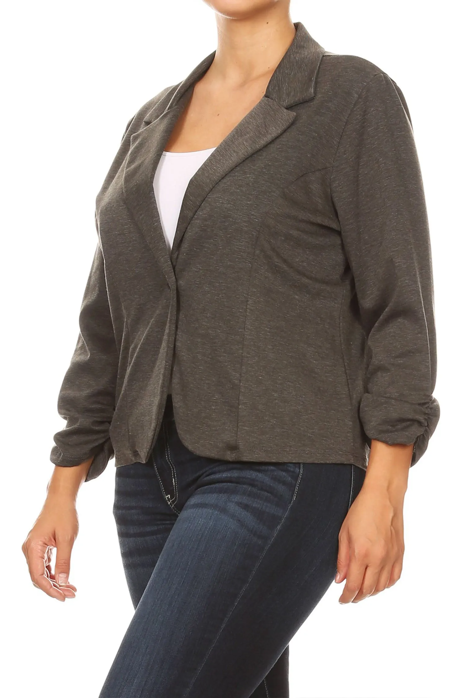 Women's Plus Size Basic Casual Button Solid Outerwear Jacket Blazer Made in USA