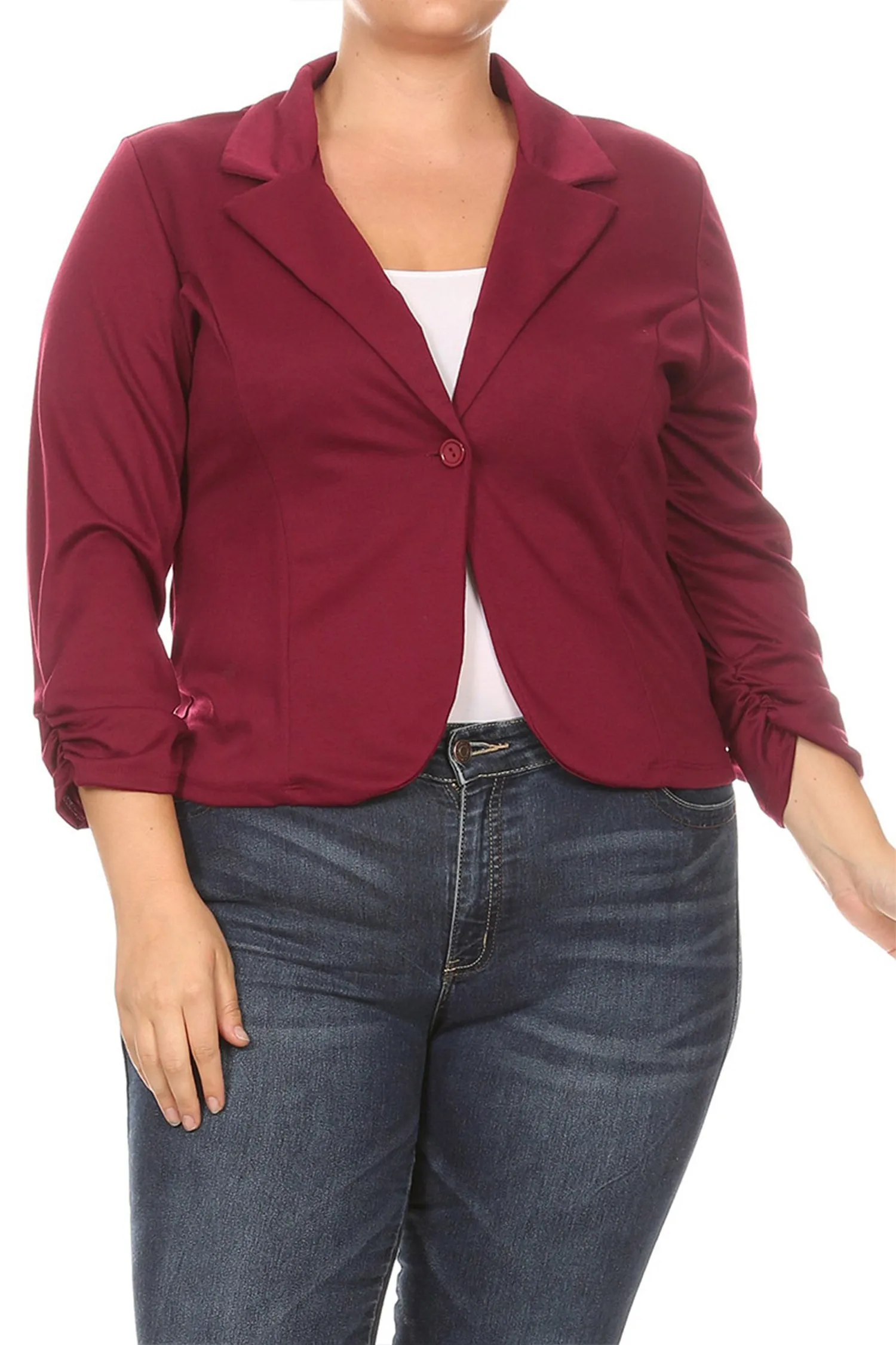 Women's Plus Size Basic Casual Button Solid Outerwear Jacket Blazer Made in USA