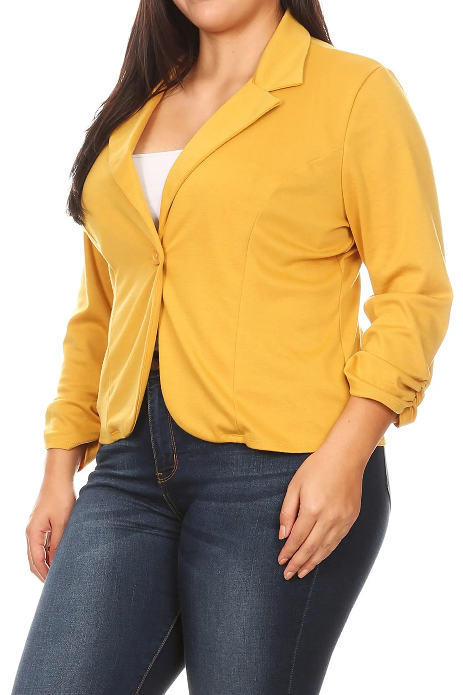 Women's Plus Size Basic Casual Button Solid Outerwear Jacket Blazer Made in USA