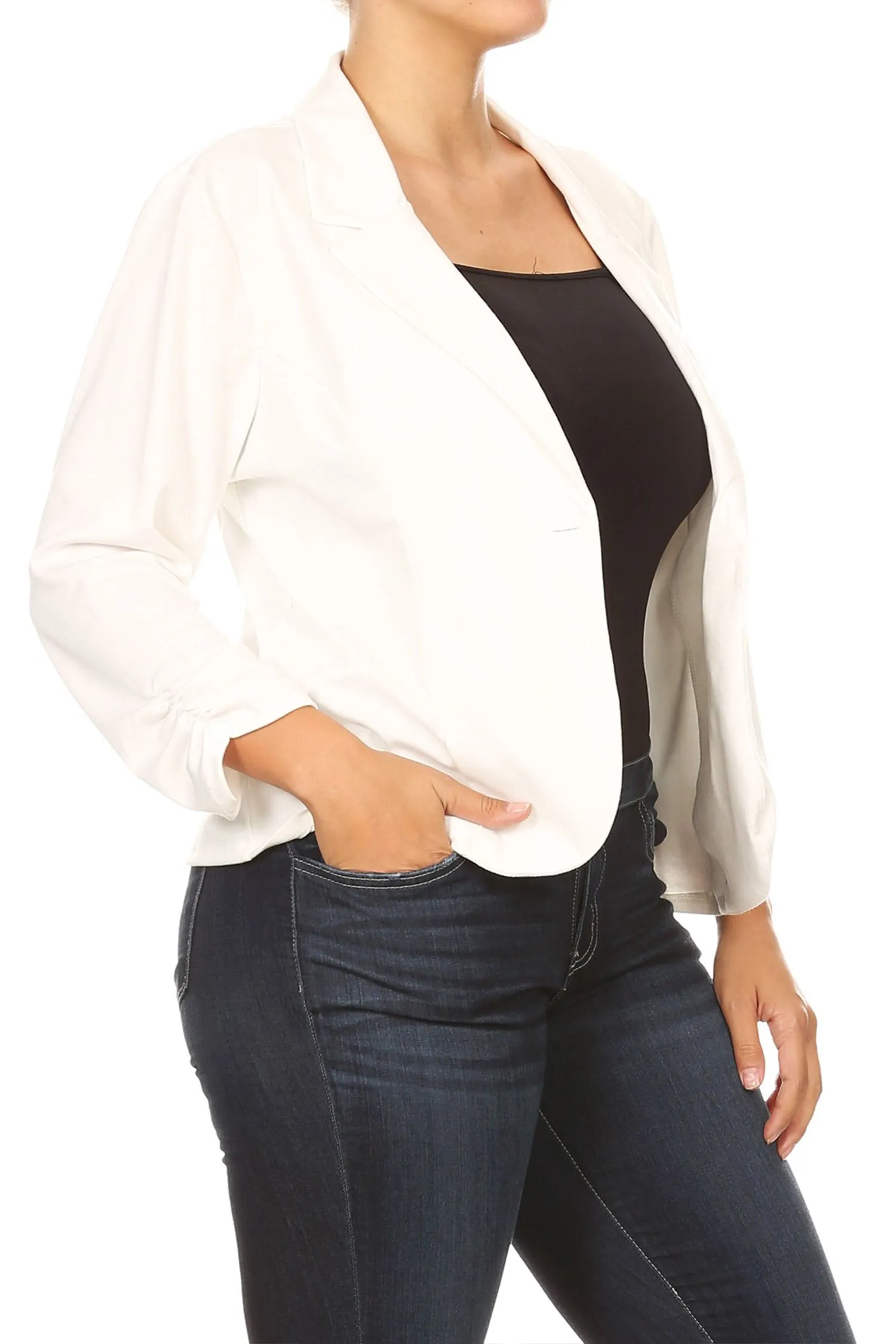 Women's Plus Size Basic Casual Button Solid Outerwear Jacket Blazer Made in USA