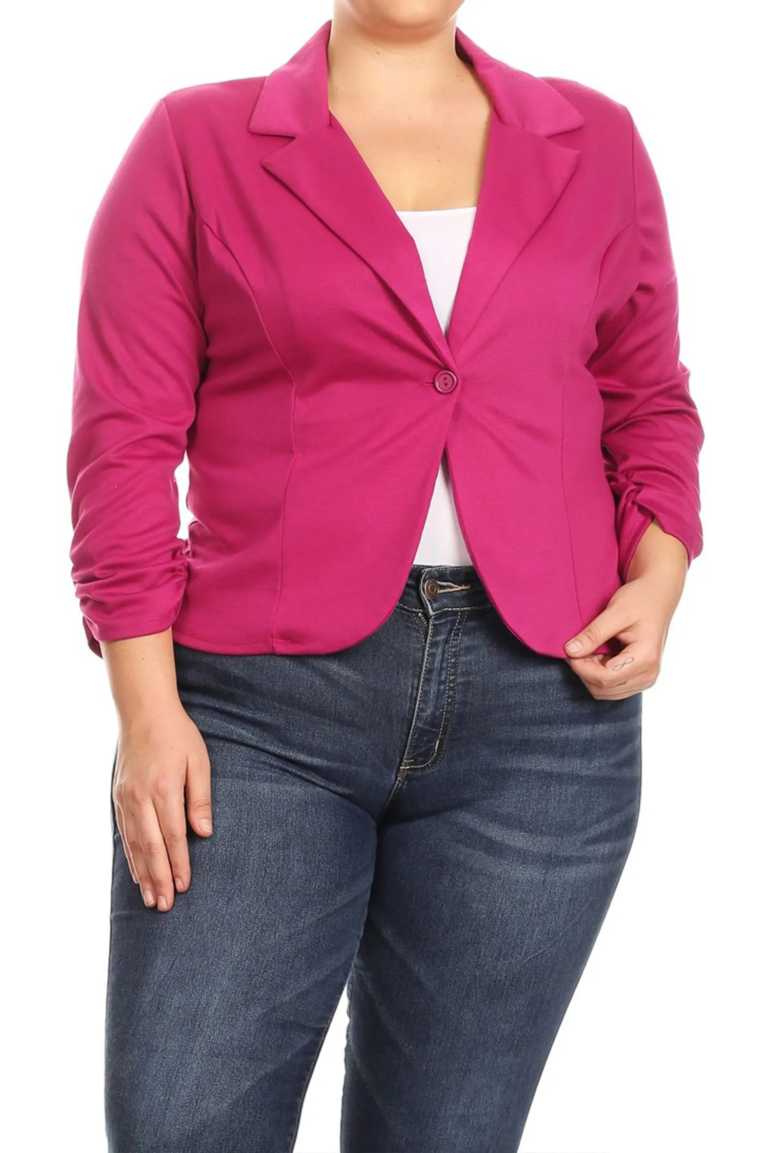 Women's Plus Size Basic Casual Button Solid Outerwear Jacket Blazer Made in USA