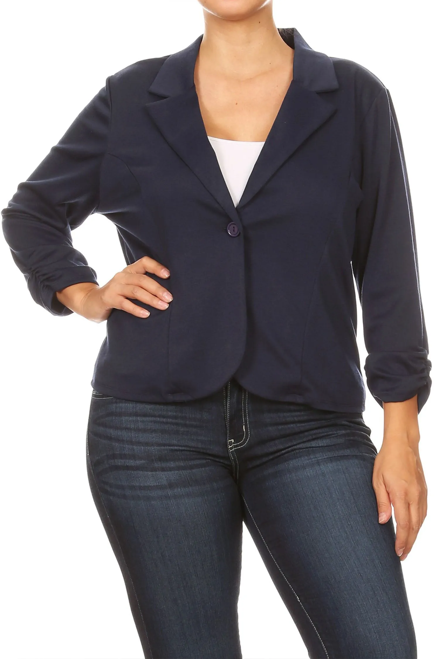 Women's Plus Size Basic Casual Button Solid Outerwear Jacket Blazer Made in USA