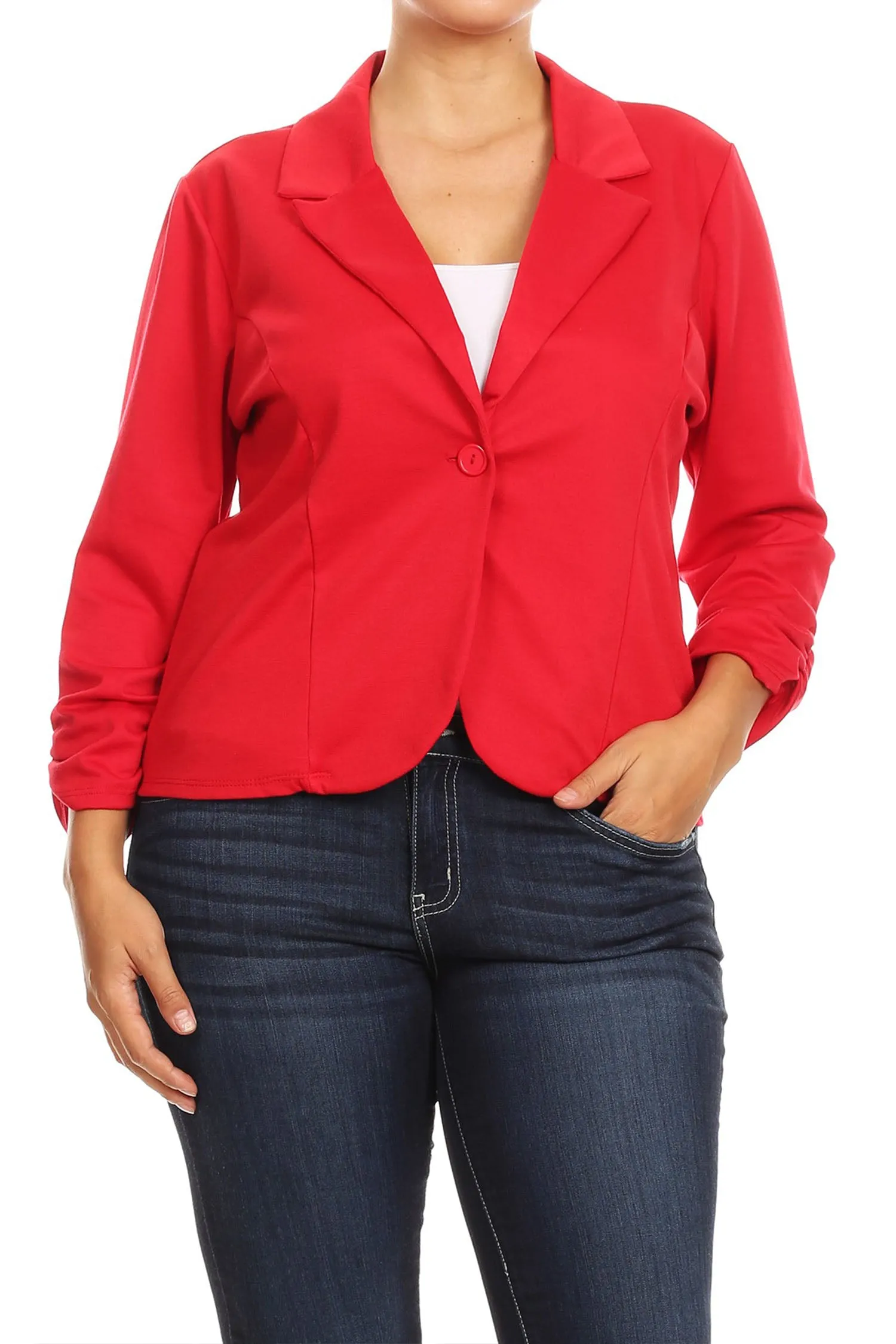 Women's Plus Size Basic Casual Button Solid Outerwear Jacket Blazer Made in USA
