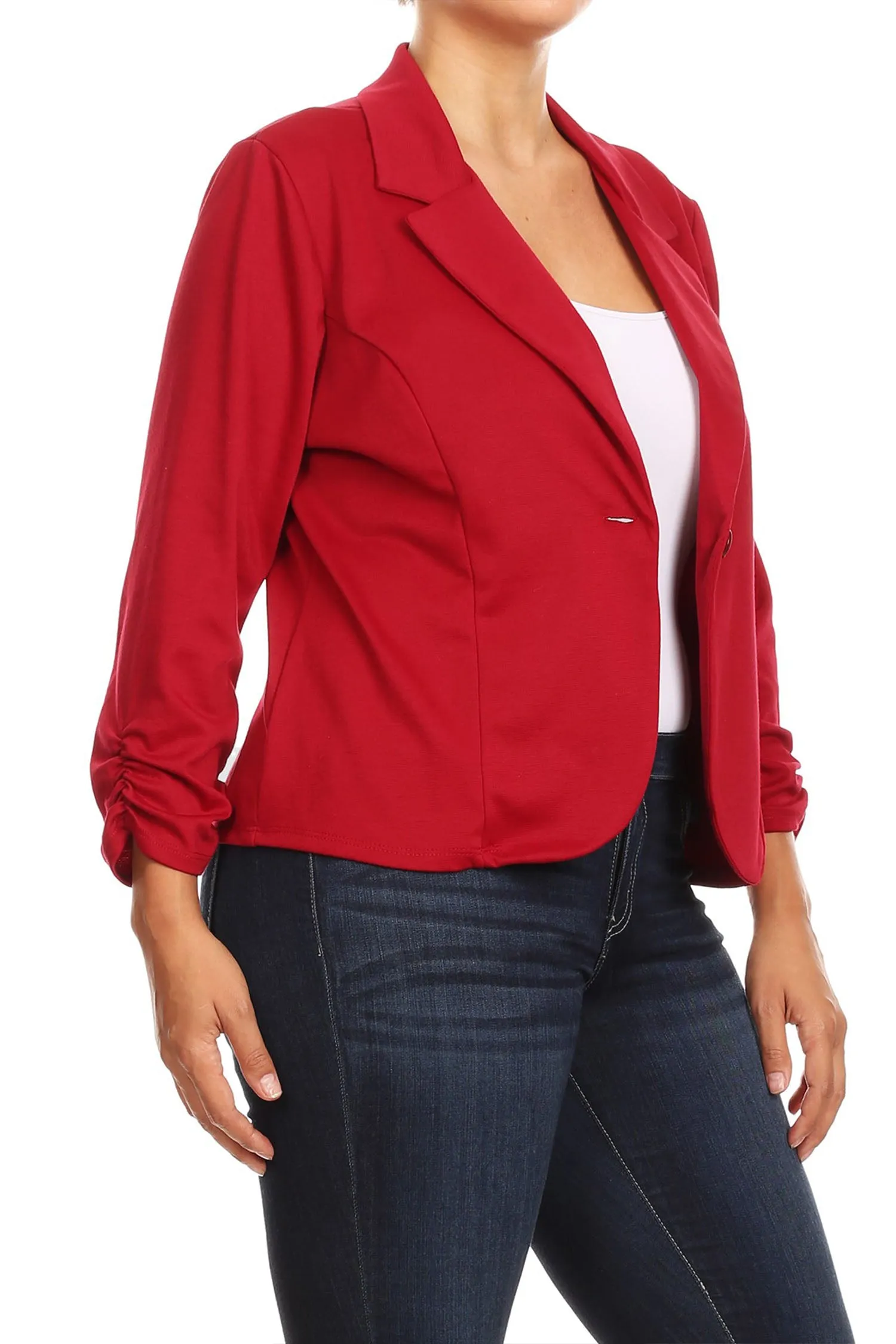 Women's Plus Size Basic Casual Button Solid Outerwear Jacket Blazer Made in USA