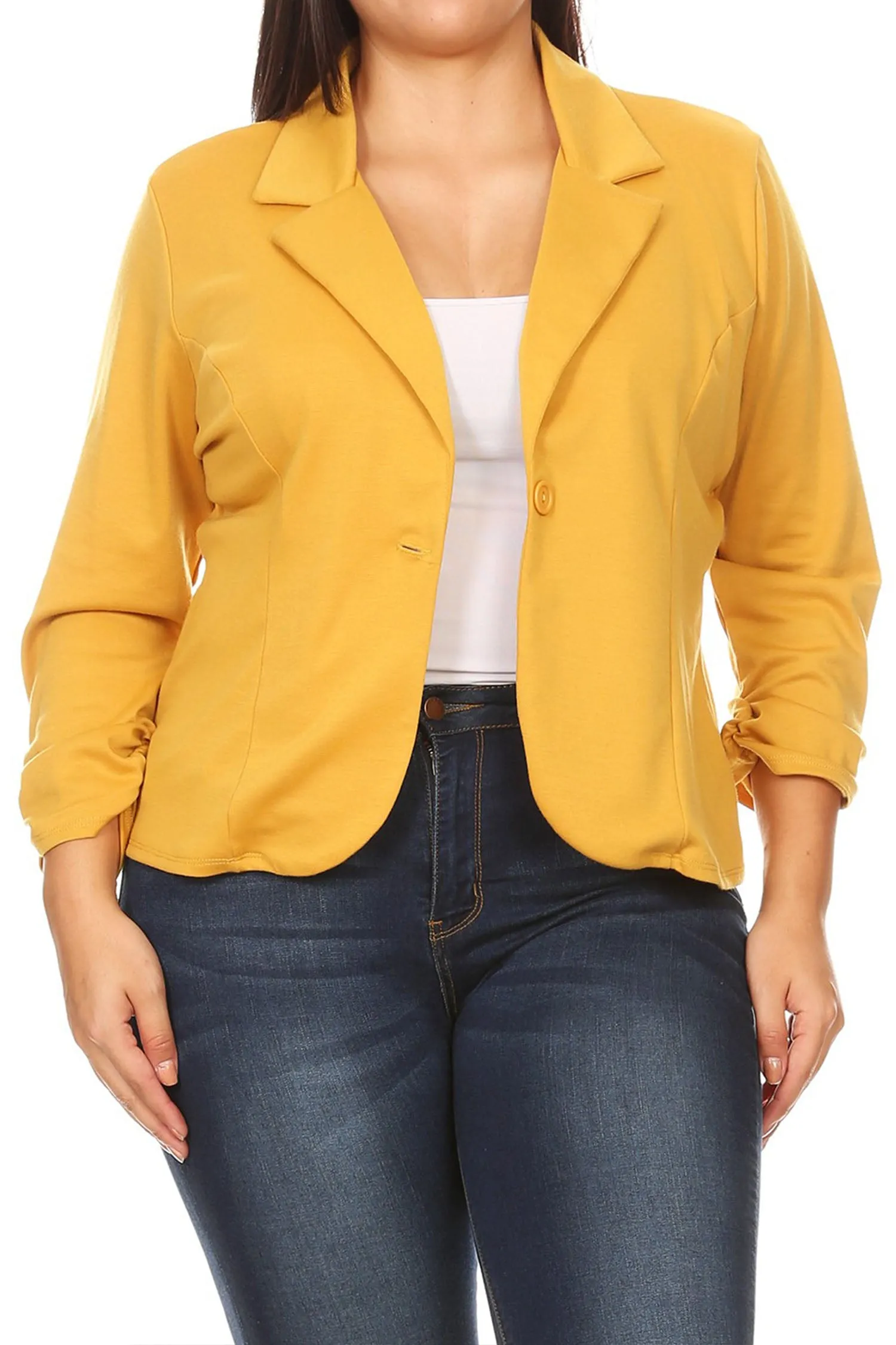 Women's Plus Size Basic Casual Button Solid Outerwear Jacket Blazer Made in USA