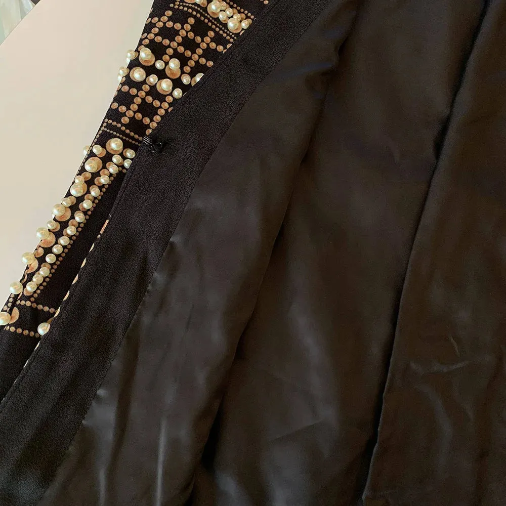 Women's Shawl Collar Embroidered Beaded Jacket V-Neck Vintage Ladies Outwear Coat