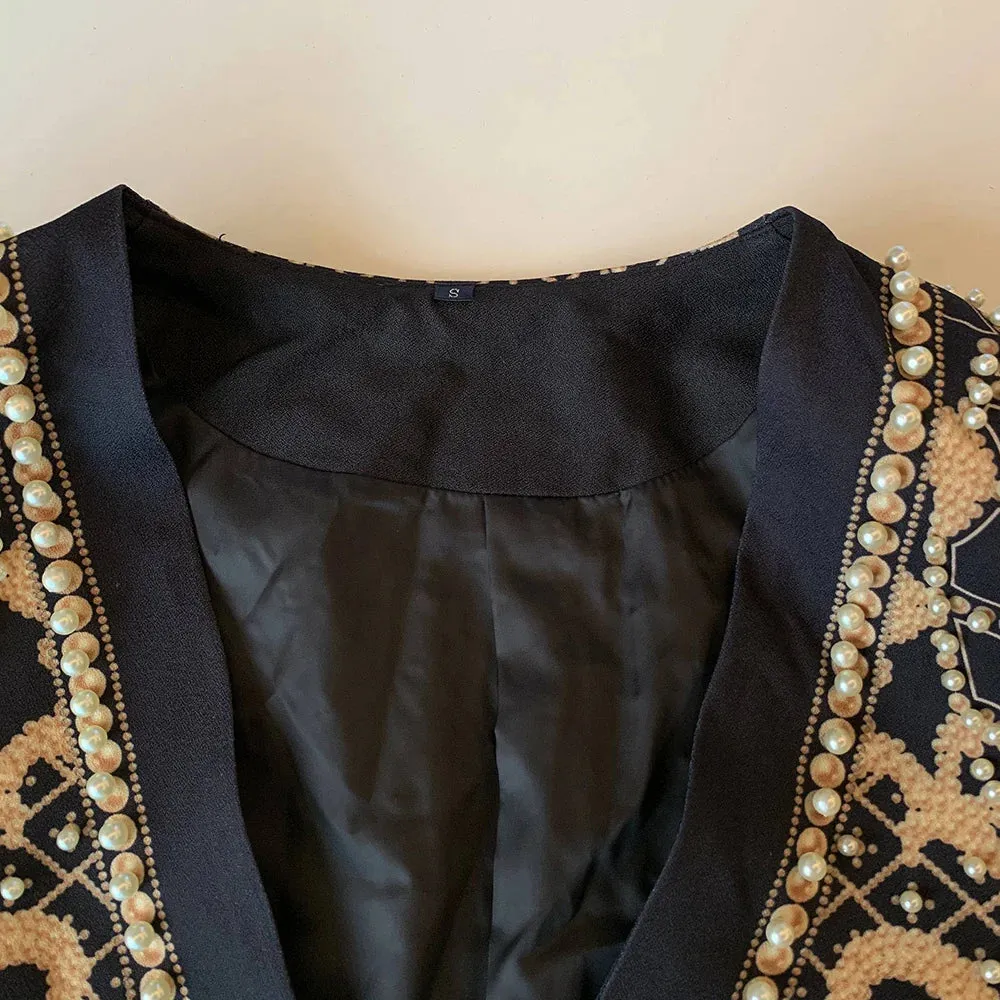 Women's Shawl Collar Embroidered Beaded Jacket V-Neck Vintage Ladies Outwear Coat