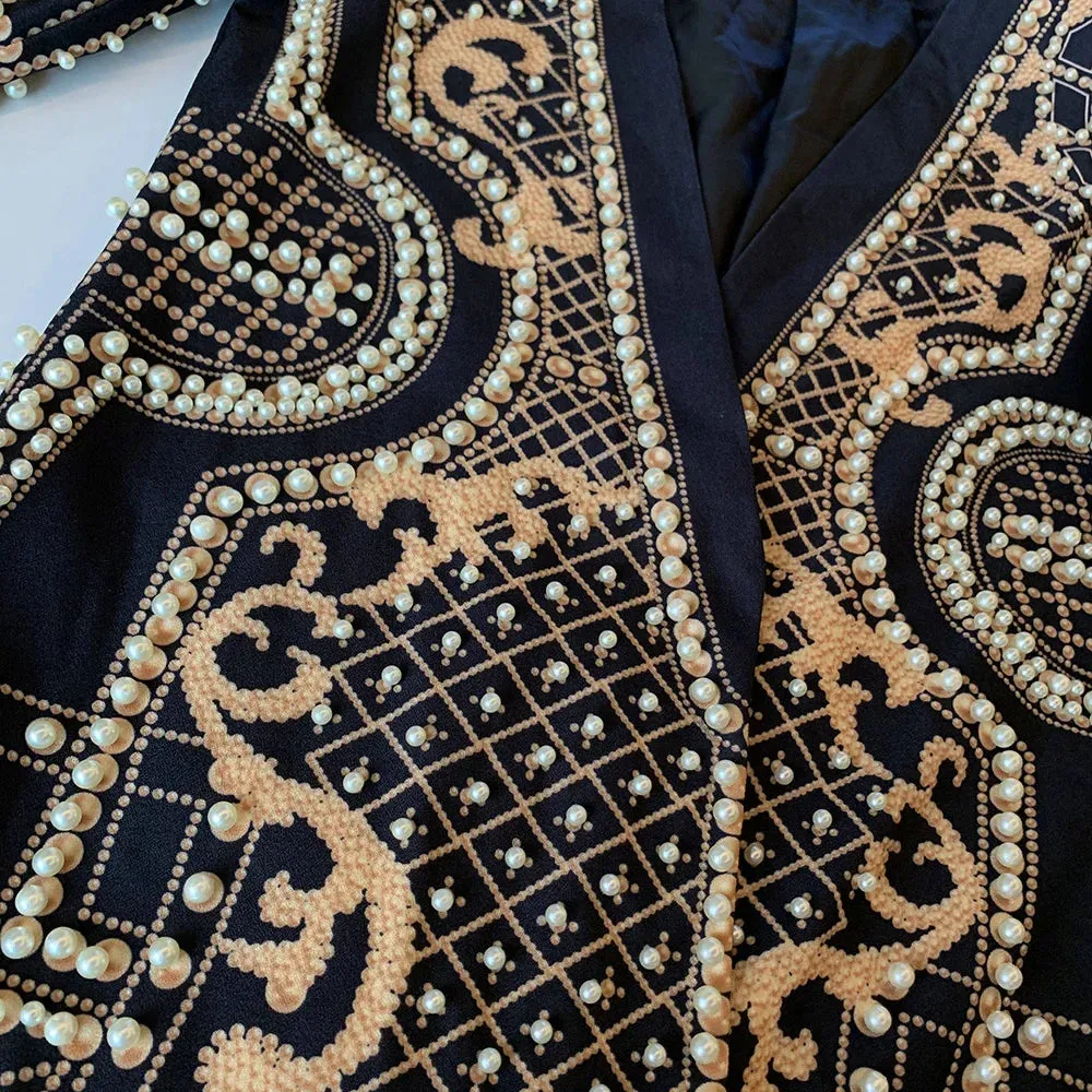 Women's Shawl Collar Embroidered Beaded Jacket V-Neck Vintage Ladies Outwear Coat