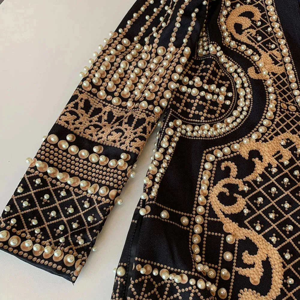 Women's Shawl Collar Embroidered Beaded Jacket V-Neck Vintage Ladies Outwear Coat