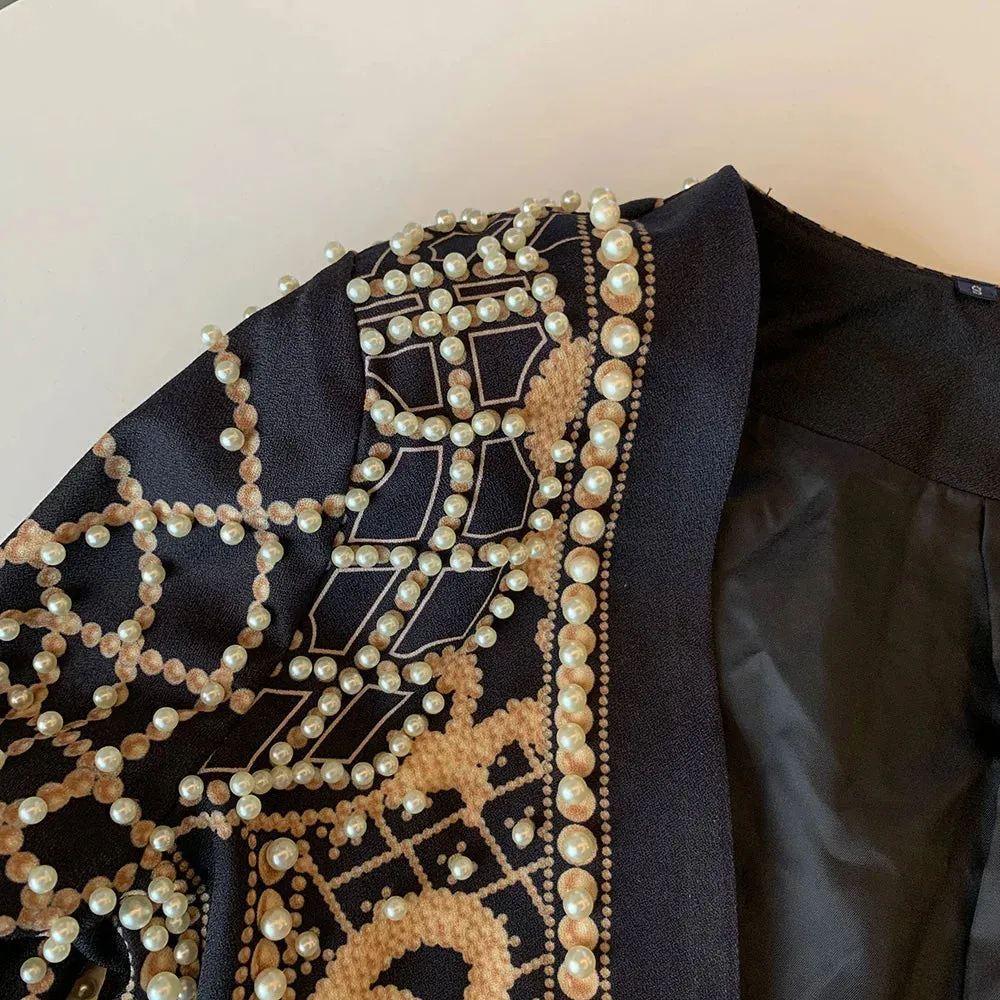 Women's Shawl Collar Embroidered Beaded Jacket V-Neck Vintage Ladies Outwear Coat