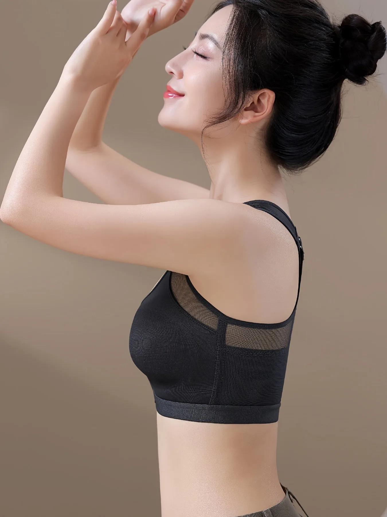 Women's Sports Front Closure Contrast Mesh Post-Surgery Bra (Lingerie & Underwear)