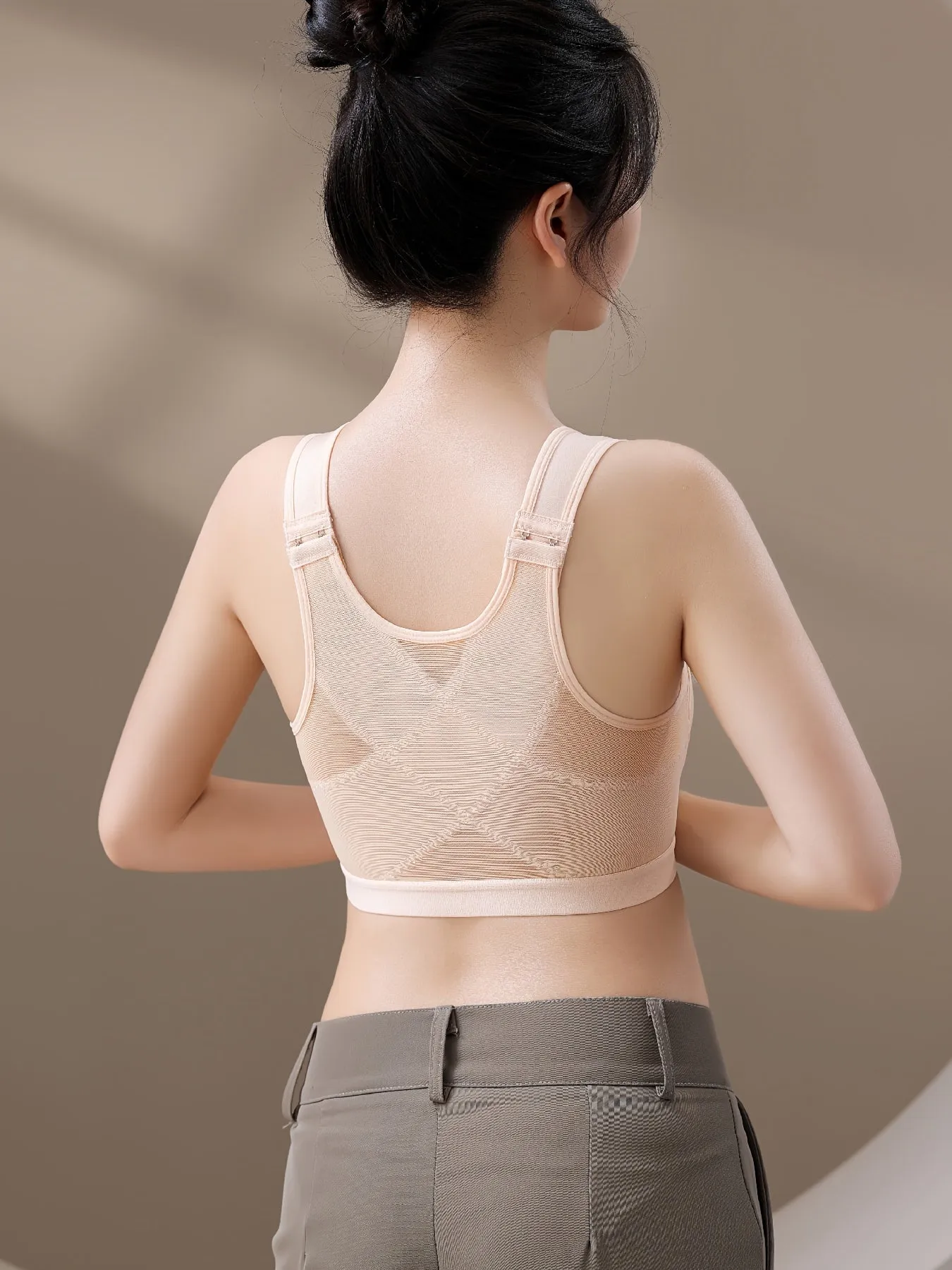 Women's Sports Front Closure Contrast Mesh Post-Surgery Bra (Lingerie & Underwear)