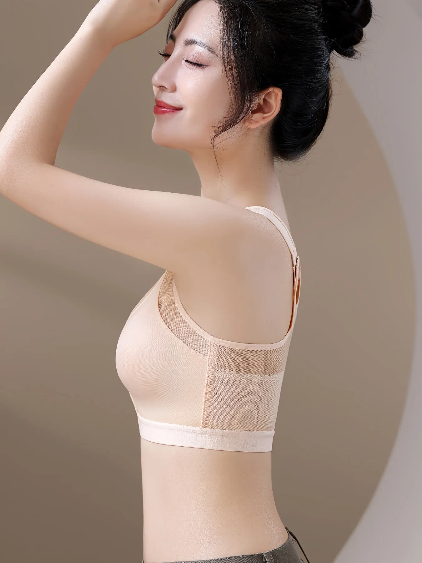 Women's Sports Front Closure Contrast Mesh Post-Surgery Bra (Lingerie & Underwear)