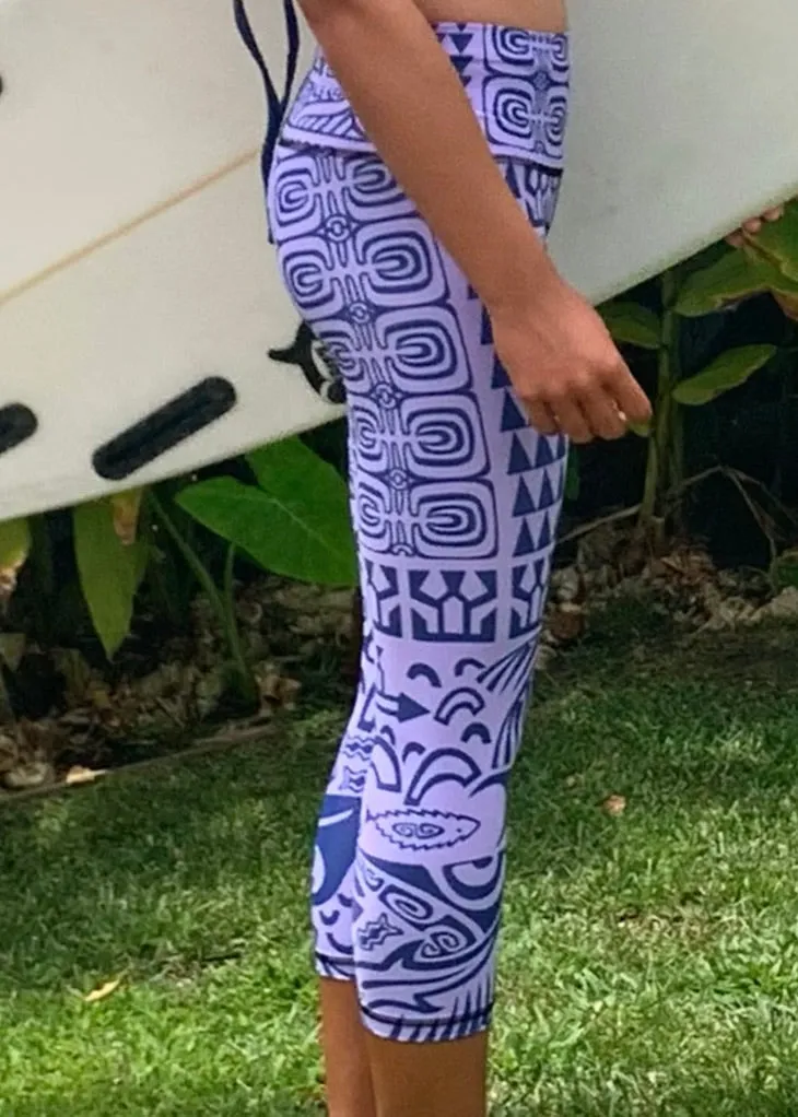 Women's Surf & Sport Legging ~ Matamua Print - Lilac/Navy