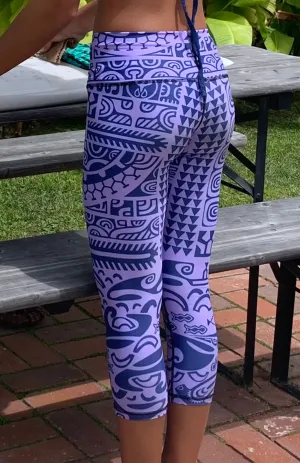 Women's Surf & Sport Legging ~ Matamua Print - Lilac/Navy