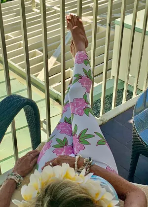 Women's Surf & Sport Legging ~ Plumeria Print - Pink