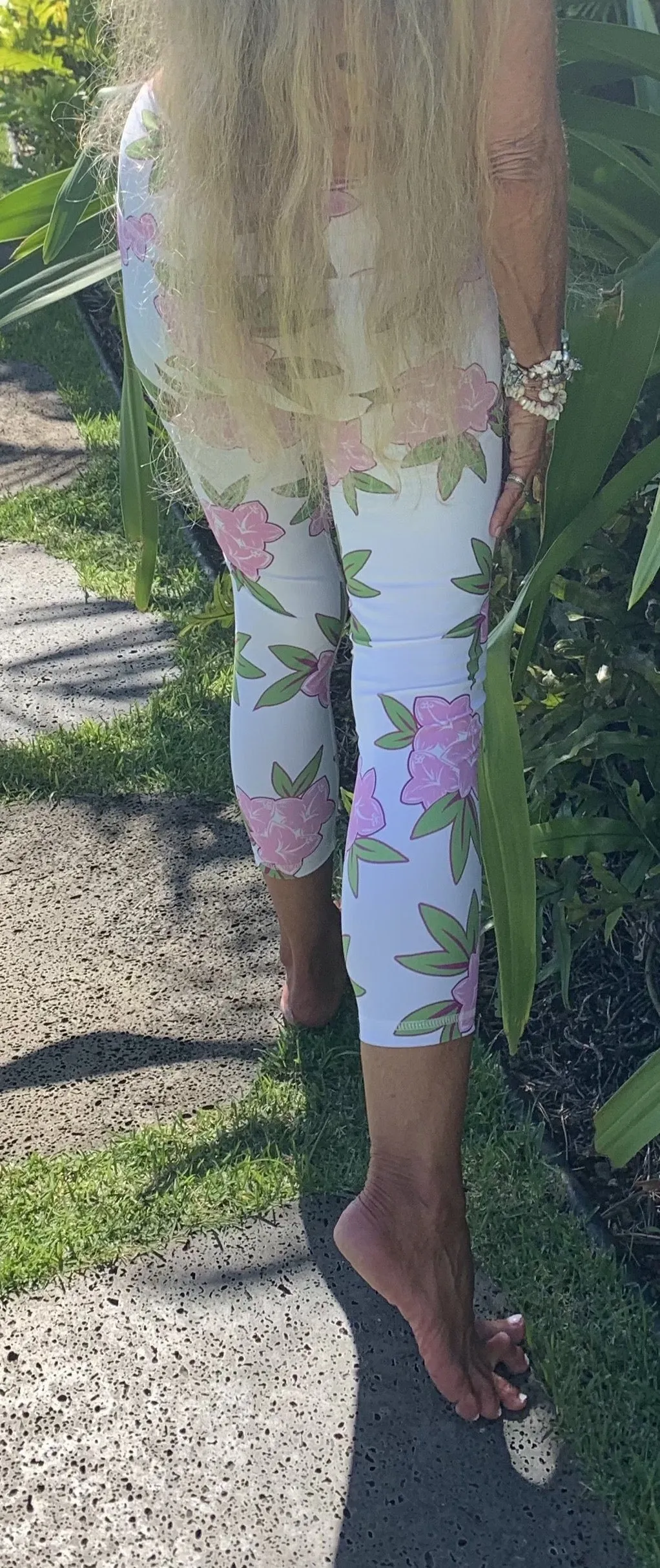 Women's Surf & Sport Legging ~ Plumeria Print - Pink