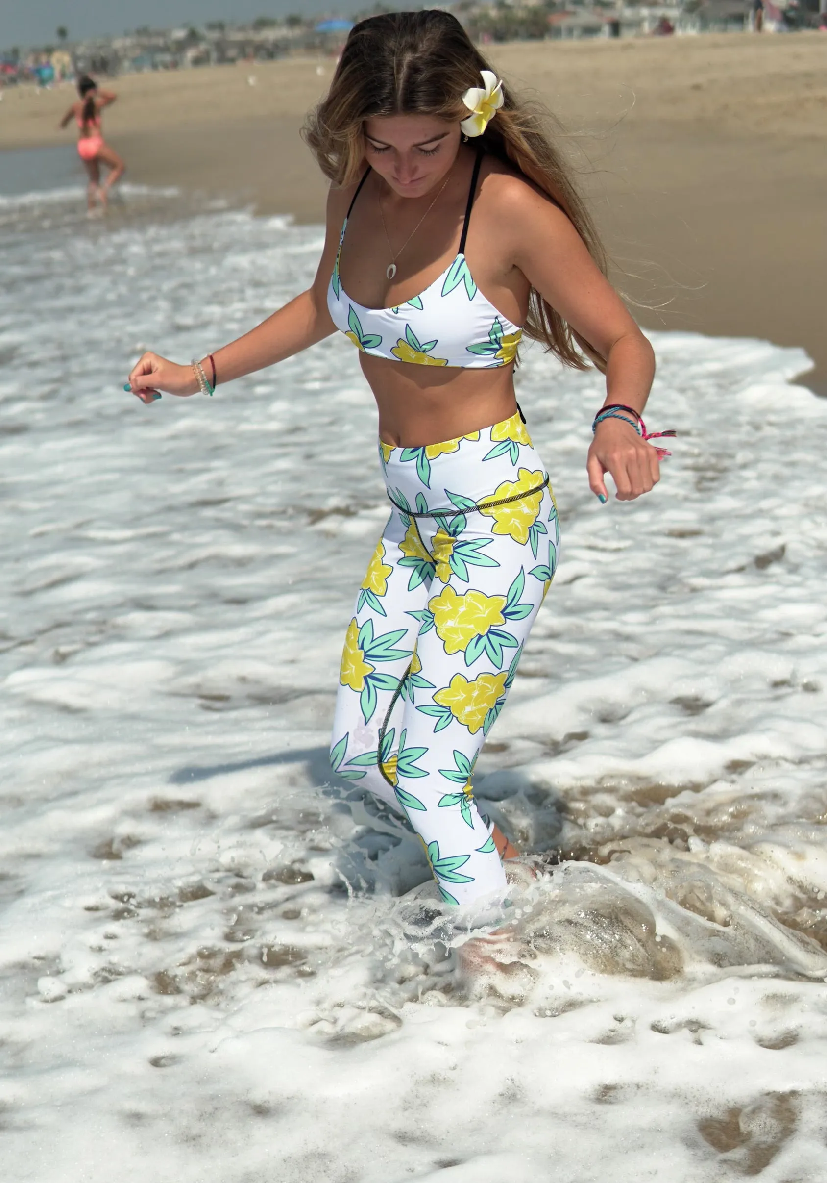 Women's Surf & Sport Legging ~ Plumeria Print - Yellow