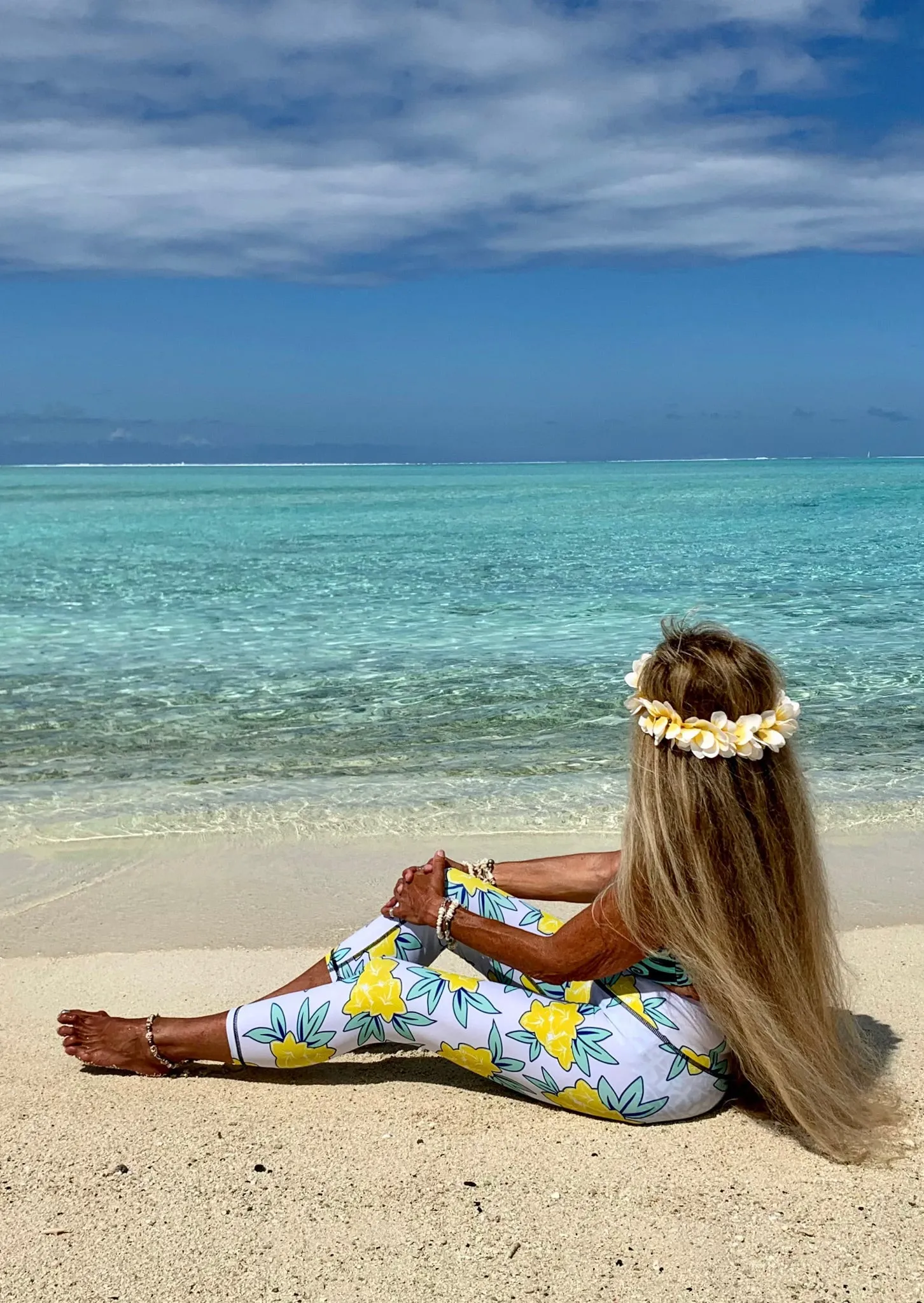 Women's Surf & Sport Legging ~ Plumeria Print - Yellow