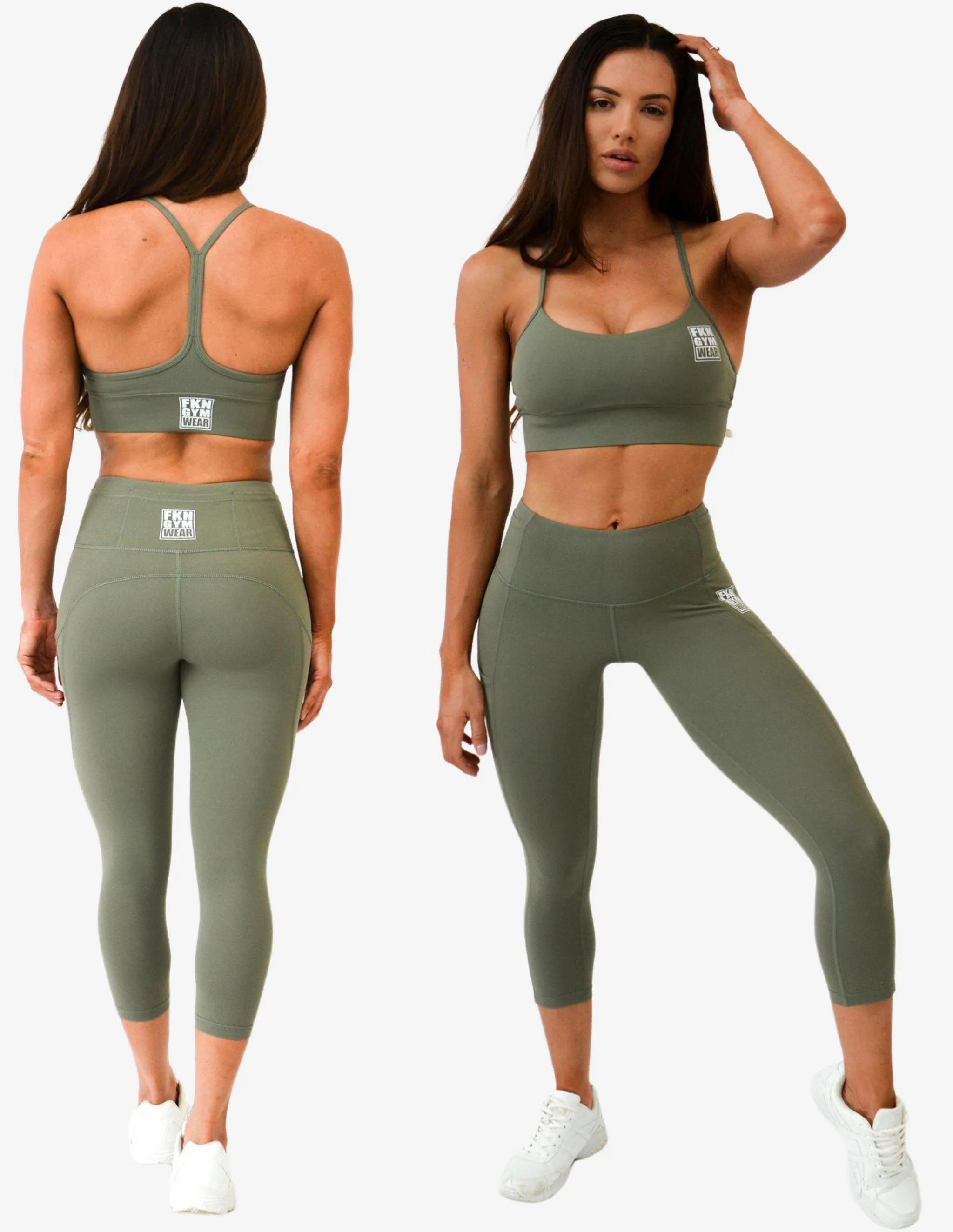 Workout Set | Crop Top &  A2G Leggings | KHAKI