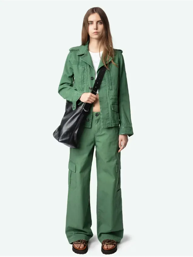 Zadig &  Voltaire Klimi Cotton Lave Studs Jacket in Coriander