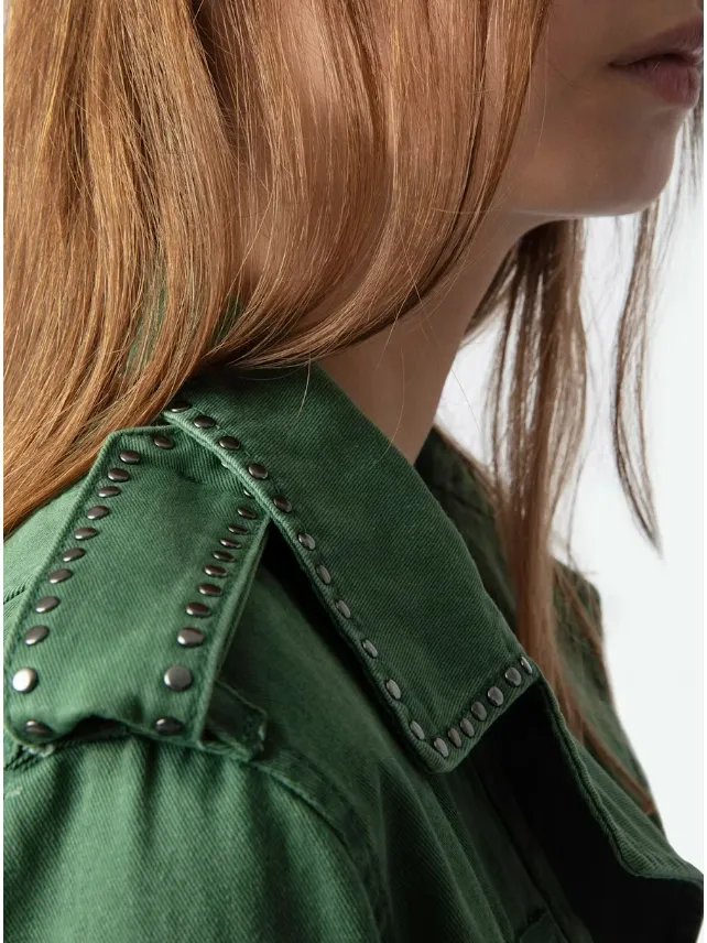 Zadig &  Voltaire Klimi Cotton Lave Studs Jacket in Coriander