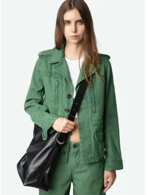 Zadig &  Voltaire Klimi Cotton Lave Studs Jacket in Coriander